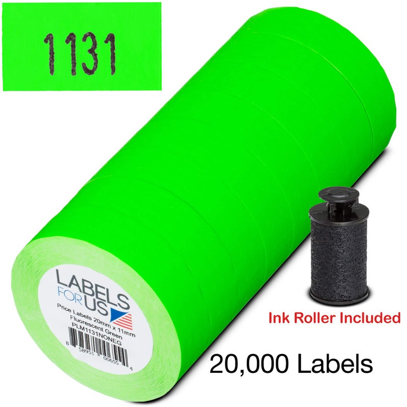 Labels for Us Labels for Monarch 1131 Labeler - Green - 20,000 Labels - Pack with 8 Rolls - Ink Roller Included - Made and Delivered by Labels for Us - Image 4